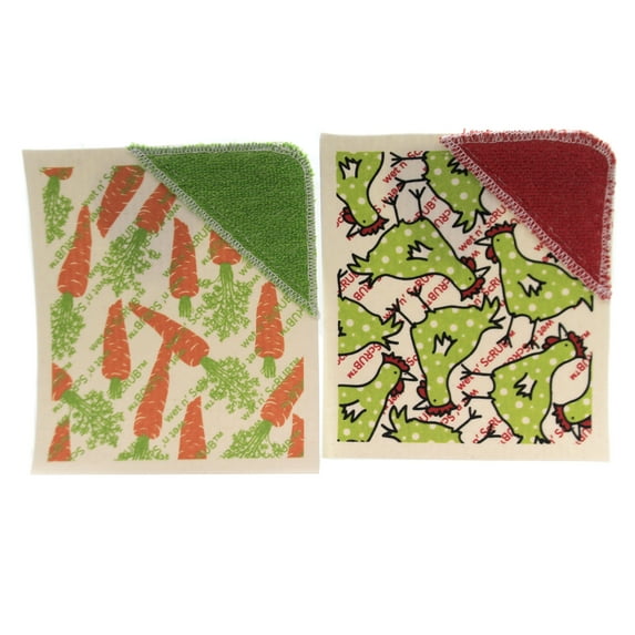 Swedish Dish Cloth Chicken And Carrot Scrubby Set Absorbent Cleaning Cloth Non-Abrasive Ws0205sc