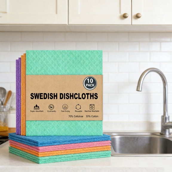 Swedish Dish Cloths - Reusable Kitchen Dishcloths - Ultra Absorbent Dish Towels - Cellulose Sponge Cloth Cleaning Rag - Assorted Pack