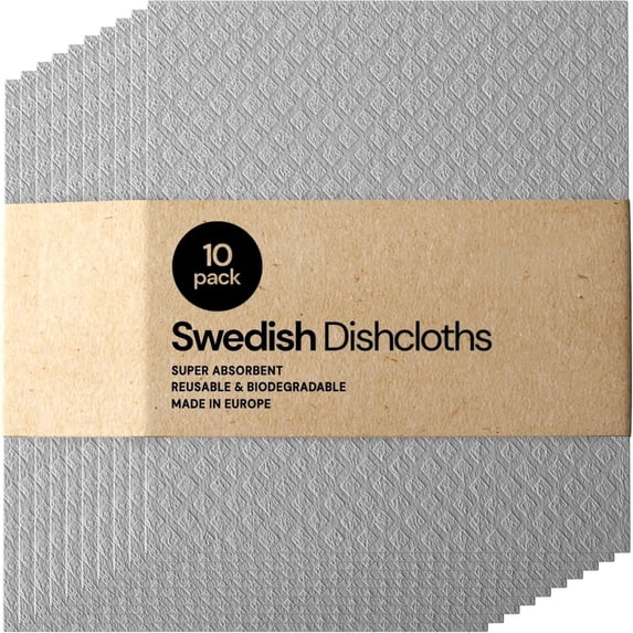 Swedish DishCloths for Kitchen- 10 Pack Reusable Paper Towels Washable - Eco Friendly Cellulose Sponge Microfiber Dish Cloths - Kitchen Essentials - Grey