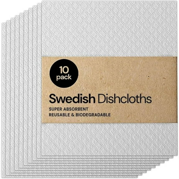 Swedish DishCloths for Kitchen- 10 Pack Reusable Paper Towels Washable - Eco Friendly Cellulose Sponge Microfiber Dish Cloths - Kitchen Essentials - White
