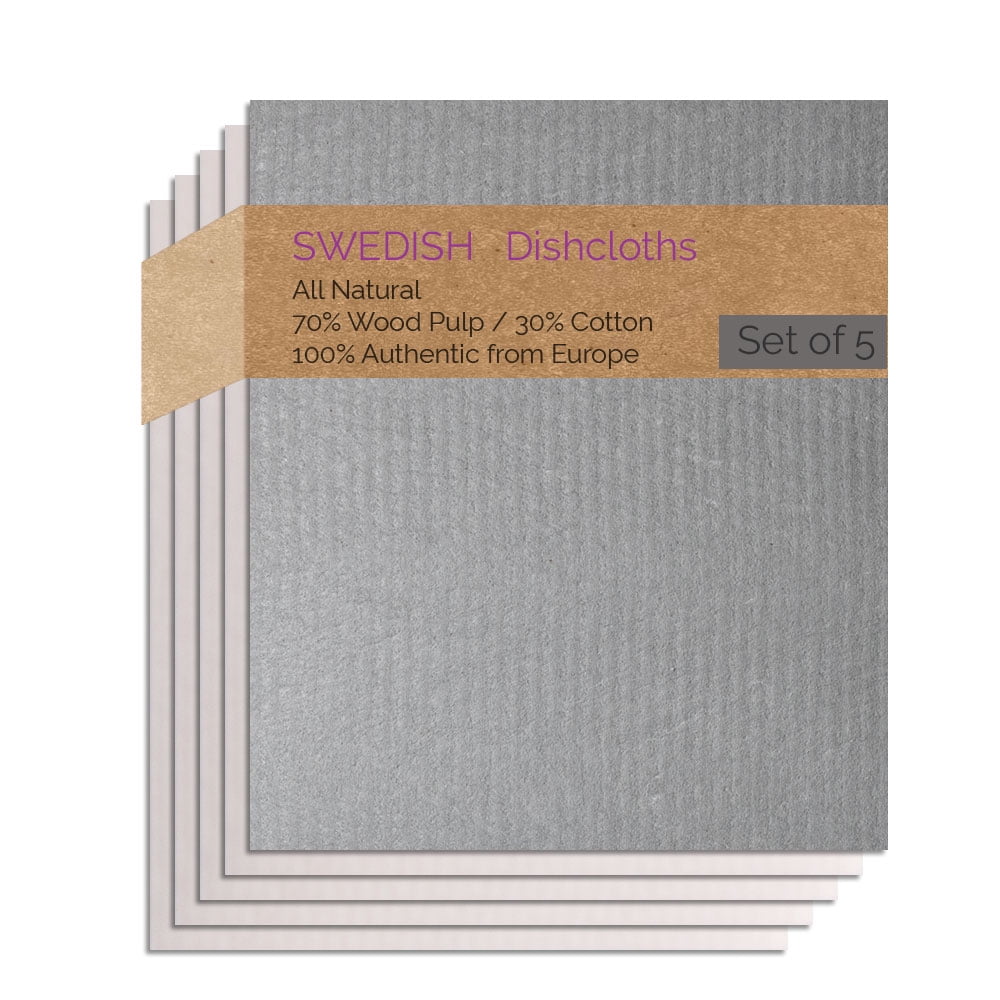Swedish Dishcloth 5 PK (1 Gray, 4 Natural) Combo GNNNN Paper Towel Replacements | Swededishcloths | ECO Friendly Reusable Absorbent Cleaning Sponge Cloths