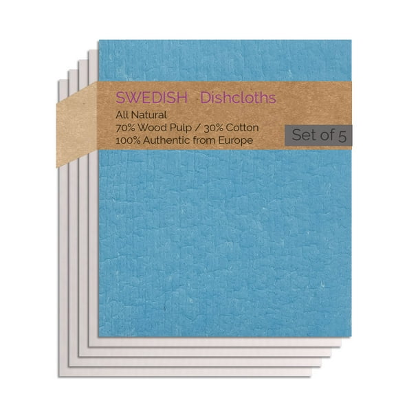 Swedish Dishcloth 5 PK (1 Turquoise, 4 Natural) Combo TNNNN Paper Towel Replacements