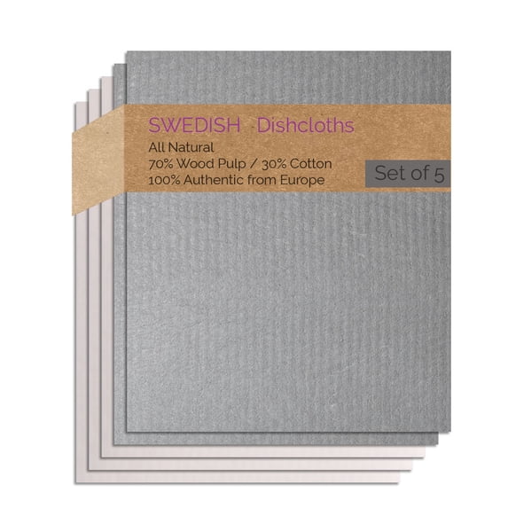 Swedish Dishcloth 5 PK (2 Gray, 3 Natural) Combo GGNNN Paper Towel Replacements | Swededishcloths | ECO Friendly Reusable Absorbent Cleaning Sponge Cloths