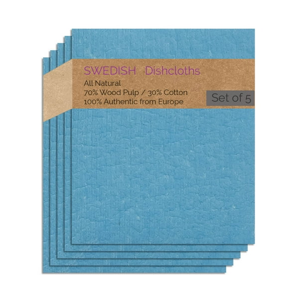 Swedish Dishcloth 5 PK (Turquoise Color) Paper Towel Replacements | Swededishcloths | ECO Friendly Reusable Absorbent Cleaning Sponge Cloths
