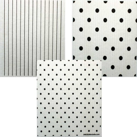 Swedish Dishcloth B&W Patterns Set of 3 (one of each design)