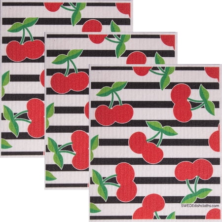 Swedish Dishcloth (Cherry Collage) Set of 3 Each Paper Towel Replacements | Swededishcloths | ECO Friendly Reusable Sponge Cloths