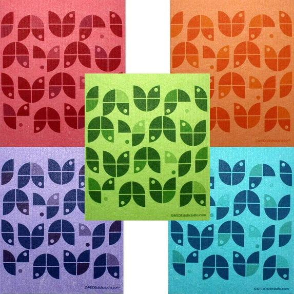 Swedish Dishcloth Set of 5 Cloths (Geo on Colors) Paper Towel Replacements | Swededishcloths | ECO Friendly Reusable Sponge Cloths