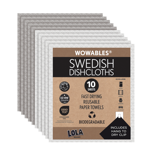 Swedish Dishcloths Biodegradable Reusable Paper Towels -5 Gray, 5 Natural- Made in Germany