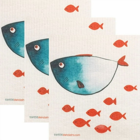 Swedish Dishcloths Blue Fish Momma Set Of 3 Cloths Eco Friendly Cloths