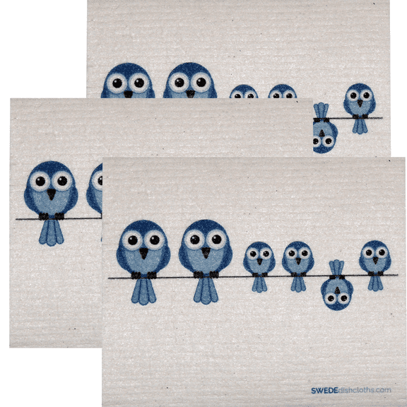 Swedish Dishcloths Bluebirds on Wire Set Of 3 Cloths | ECO Friendly Sponge Cloth | Paper Towel Replacement