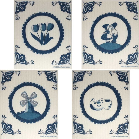 Swedish Dishcloths Dutch Designs Set of 4 Eco Friendly Reusable Absorbent Cleaning Cloth
