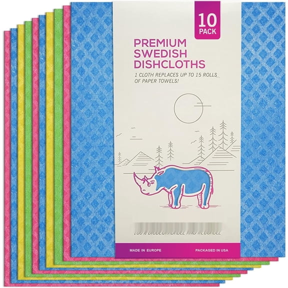 Swedish Dishcloths  Eco-Friendly Reusable Kitchen Towels  10 Pack Cleaning Cloths for Dishes, Counters & Surfaces  Super Absorbent, Compostable, Zero-Waste Alternative