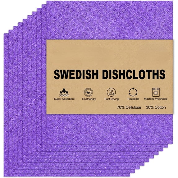 SHBOTO Swedish Dishcloths for Kitchen | 10 Pack Absorbent Cellulose Sponge Cloths Washable | Non-Scratch Reusable Paper Towels Quick Drying Cleaning Rag