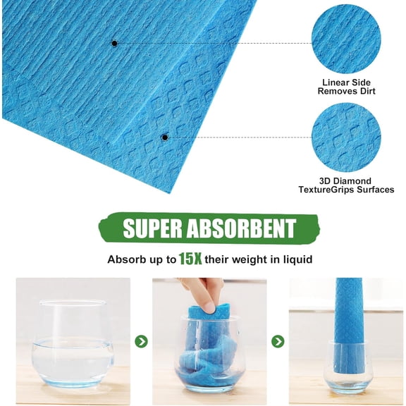 Swedish Dishcloths for Kitchen, 10 Pack Reusable and Washable Cellulose Sponge Cloths Dish Towels, Absorbent and No Odor Paper Towels for Dishes Counters, Assorted