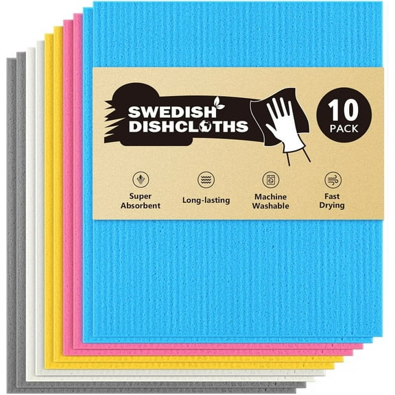 Swedish Dishcloths for Kitchen-10PK,Absorbent Sponge Dish Cloth,Dishcloths for Washing Dishes,Reusable Paper Towels Dish Cloths,Swedish Towels for Home,Kitchen,Glass,7" x 6"