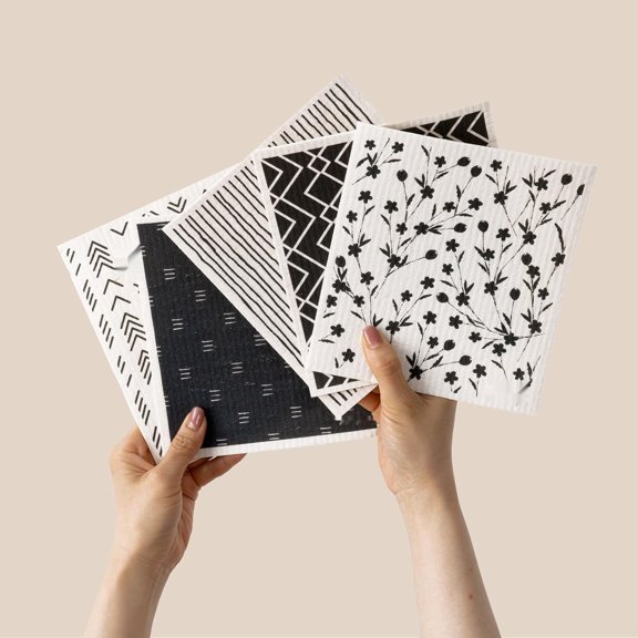 Swedish Dishcloths Kitchen | 5 Pack Geometric Washable Dish Rags | Cellulose Reusable Cleaning Paper Towels | Absorbent Counter Dish Cloth Sponge Kitchen Wipes, 8" L x 7" W