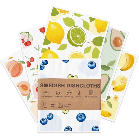 Swedish Dishcloths for Kitchen, 6 Pack, Reusable Paper Towels Washable,Super Absorbent, Fast Dry Cleaning Cloths,Non-Scratch, No Odor, Biodegradable Cleaning Cloths.