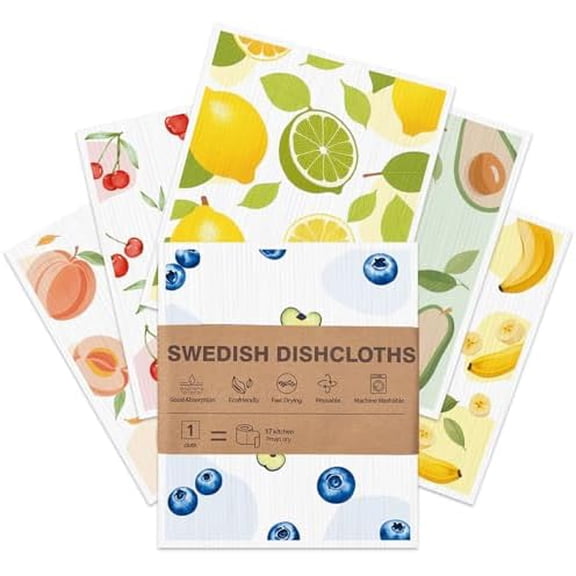 Swedish Dishcloths for Kitchen, 6 Pack, Reusable Paper Towels Washable,Super Absorbent, Fast Dry Cleaning Cloths,Non-Scratch, No Odor, Biodegradable Cleaning Cloths.