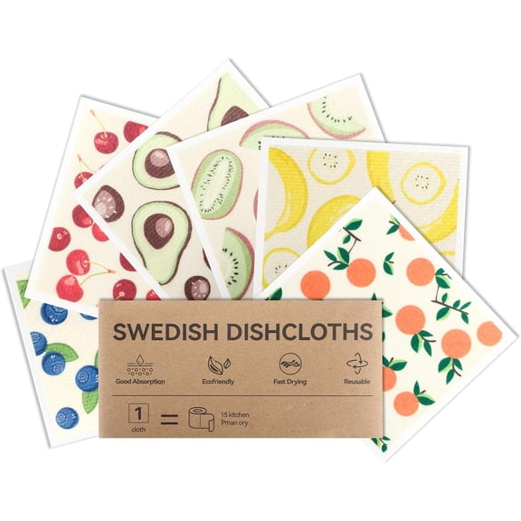 Swedish Dishcloths for Kitchen, 6 Pack Swedish Dish Cloths, Reusable Paper Towels, Washable Kitchen Cloth, 100% Biodegradable, Super Absorbent, Quick Drying