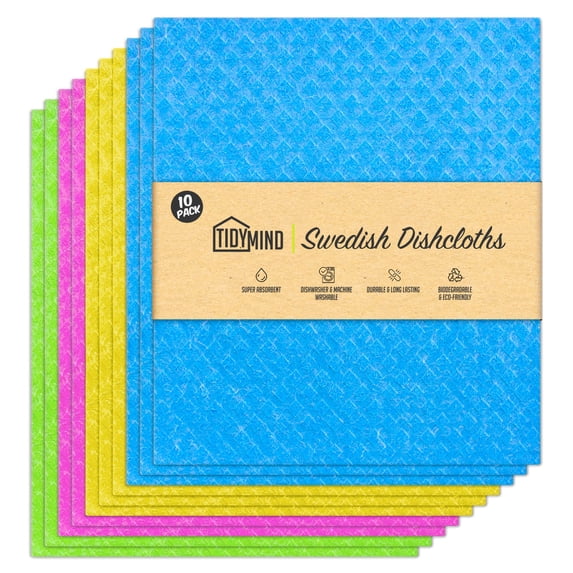Swedish Dishcloths for Kitchen, Resusable Paper Towels for Cleaning Dishes & Countertops, 10-Pack Ultra Absorbant Eco Friendly Wash Cloths, Biodegradable, Safe for All Surfaces