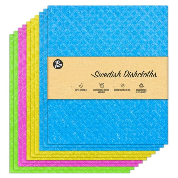 Swedish Dishcloths for Kitchen,Resusable Paper Towels for Cleaning Dishes & Countertops,10-Pack Ultra Absorbant Eco Friendly Wash Cloths,Biodegradable,Safe for All Surfaces