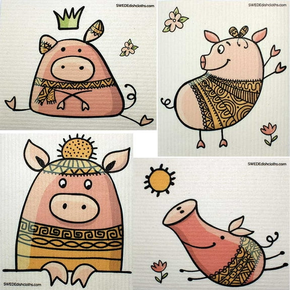 Swedish Dishcloths Mixed Cute Pigs Set of 4 each | ECO Friendly Paper Towel Replacement