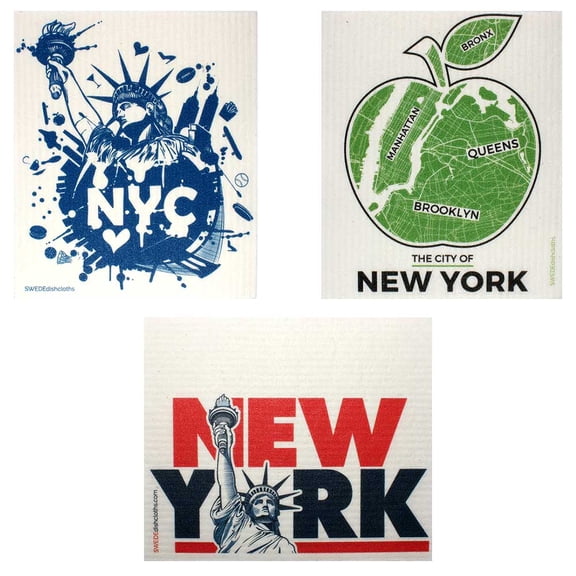 Swedish Dishcloths NYC Set of 3 (one of each design) Eco Friendly Reusable European Dishcloth