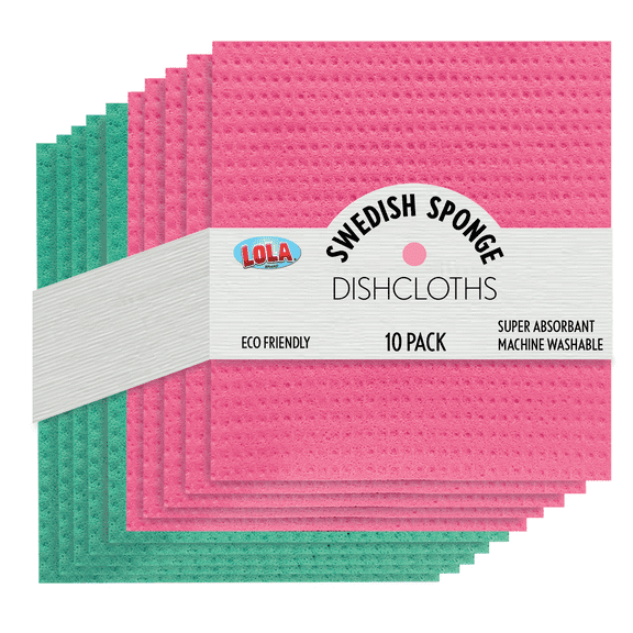 Swedish Dishcloths by Lola, Eco-Friendly Towels, Reusable Paper Towels, For Washing Dishes, 10 Pack