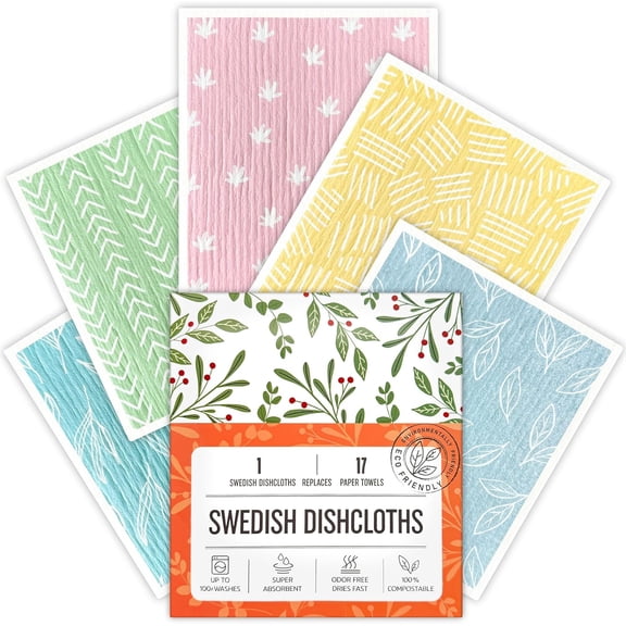 Swedish Dishcloths for Kitchen, 5   Paper Towels Washable,  Absorbent Swedish Dish Cloths, Non-Scratch, No Odor