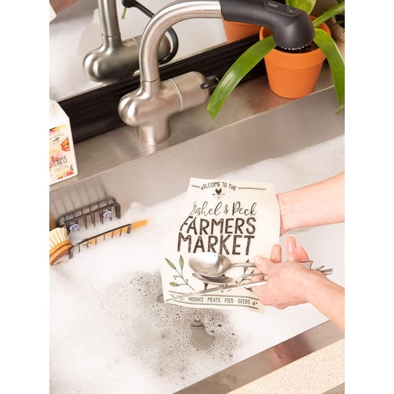 Swedish Dishcloths for Kitchen & Cleaning, Reusable, Machine Washable & Dishwasher Safe, Biodegradable, 7.75 x 6.75, Farmers Market, 3 Piece