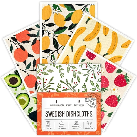 Swedish Dishcloths for Kitchen, Swedish Dish Cloths 5 Pack, Super Absorbent Paper Towels Washable, Biodegradable, Quick Drying, Dishwasher Safe