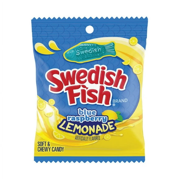 Swedish Fish Blue Raspberry Lemonade Flavor Soft & Chewy Gummy Candy | 3.6oz | 12 Bags