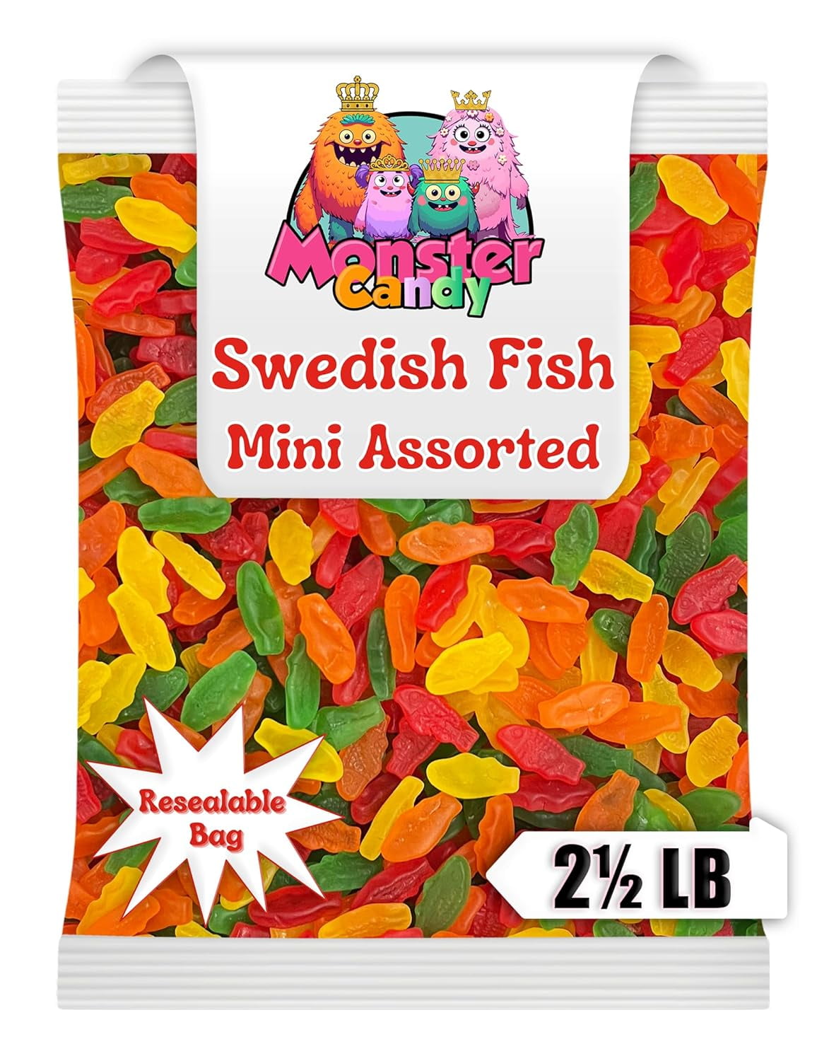 Swedish Fish Candy Bulk Assorted Flavors - 2.5 lb resealable bag - Swedishs Fish Bulk Chewy Candy - Gummies Candy Bulk - Movie Theater Candy - Bulk Gummy Candy Party Favors - Summer Candy