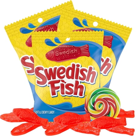 Swedish Fish Chewy Candy, Summer Candy Bowl Fillers, Pack of 3, 3.6 Ounces per Bag