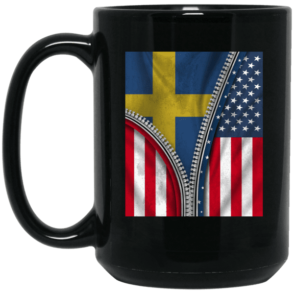 Swedish Flag American Sweden Coffee Mug, Patriotic Roots Design 15oz Black Coffee Mug