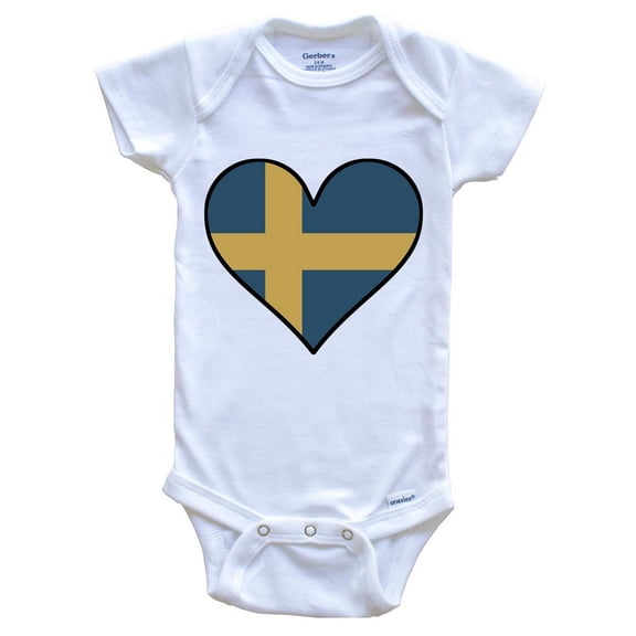 Swedish Flag Baby Bodysuit - Cute Swedish Flag Heart - Sweden Baby Bodysuit, 0-3 Months White