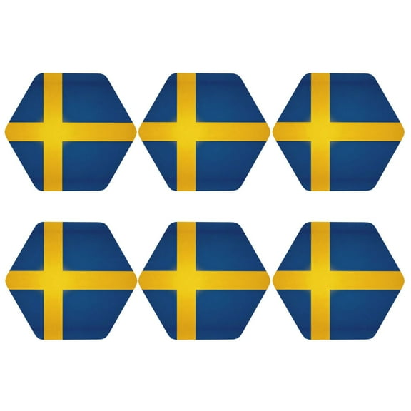 Swedish Flag Leather Drink Coasters for Drinks (6 Pack) for Tabletop Protection Hexagon