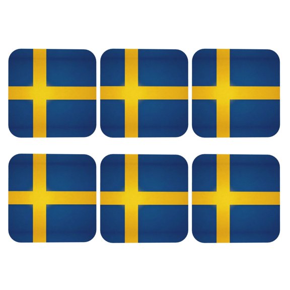 Swedish Flag Leather Drink Coasters for Drinks (6 Pack) for Tabletop Protection Square