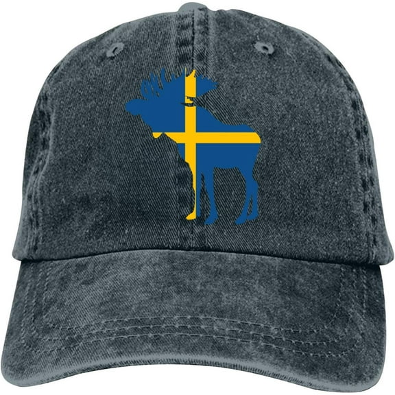 Swedish Flag and Moose Baseball Cap Vintage Adjustable Washed Hats Cowboy Hats Denim Dad Hat for Men Women Boy Girl