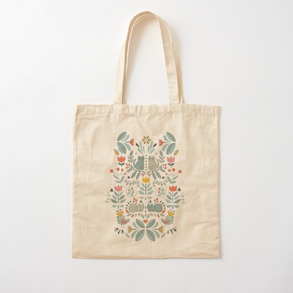Swedish Folk Cats Canvas Tote Bags, Reusable Shopping Bag