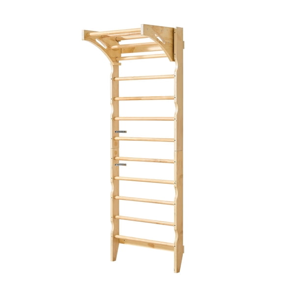 Swedish Ladder Wall Gym 2 in 1 10 Level Indoor Jungle Gym 220 lb Solid Wood Stall Bars for Kids and Adults with Pull Up Bar