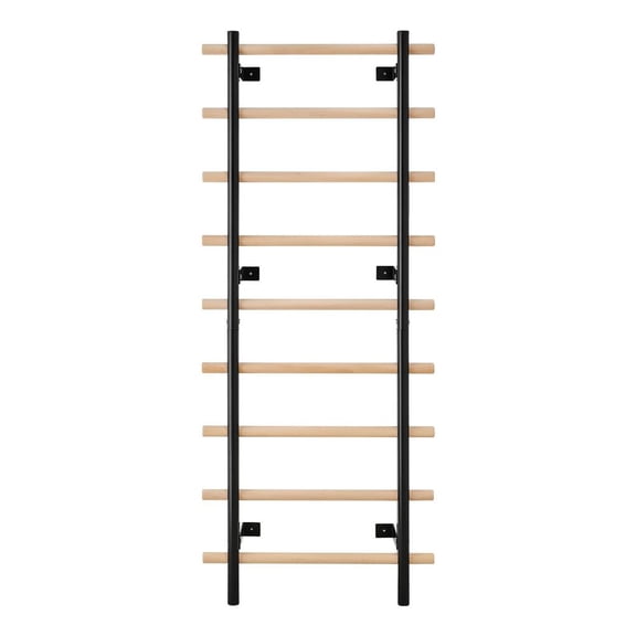 Swedish Ladder Wall Gym, 9-Level Swedish Ladder Suspension Trainer, 330LBS Loading Solid Wood + Carbon Steel Gymnastics Stall Bars for Adult, Compatible with 3.15" x 3.15" Power Rack Accessories