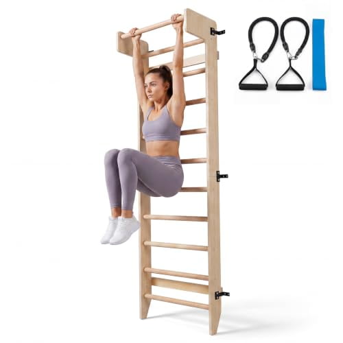 Swedish Ladder Wall Gym, Wall‑Mounted Wooden Stall Bars for Home Gym