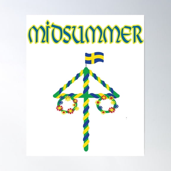 Swedish Midsommar Midsummer Flowers Floral Pole Festival Flag Poster Wall Art, Modern Wall Decor For Living Room Bedroom, 8x12 UNFRAMED