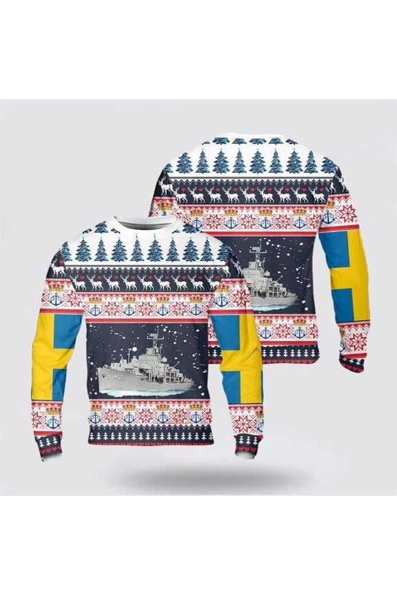 Swedish Navy HMS Alvsnabben (M01) Christmas Sweater 3D – Unique Christmas Sweater Gift For Military Personnel