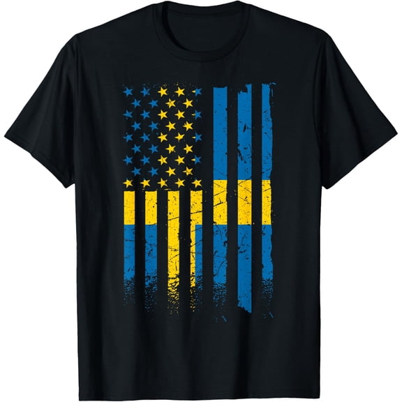 Swedish Roots and American Grown USA and Sweden Flag T-ShirtMen's and women's gift, black and white T-shirt, size: Extra large S-4XL