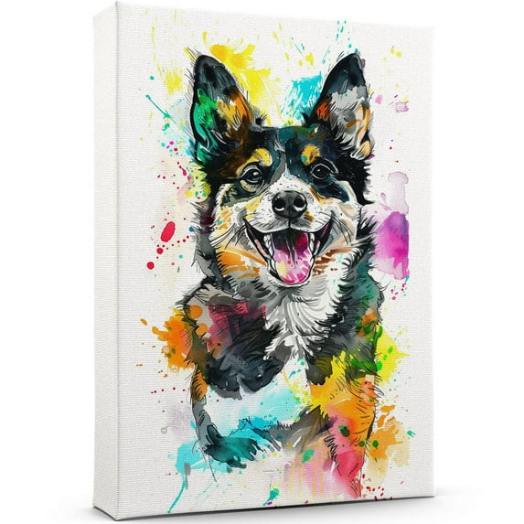Swedish Vallhund Canvas Wall Art, Modern Cute Colorful Swedish Vallhund Canvas Dog Art Pictures Wall Decor for Kids Bedroom Decoration Unframed 8x12 inches