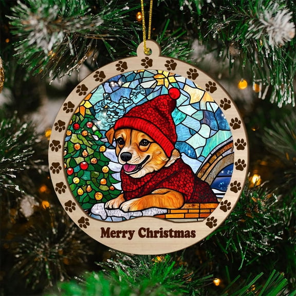 Swedish Vallhund Christmas Dog Ornament, Swedish Vallhund Dog Stained Glass, Swedish Vallhund Dog Suncatcher Gift Christmas Tree Decor, Xmas Gifts