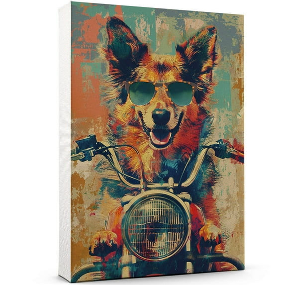 Swedish Vallhund Dog Poster Riding A Motorcycle - Swedish Vallhund Dog Canvas Wall Art For Bedroom Decor - Wall Decor - Bathroom Decorations