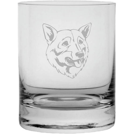 Swedish Vallhund Dog Themed Etched 11oz Crystal Rocks Whisky Glass